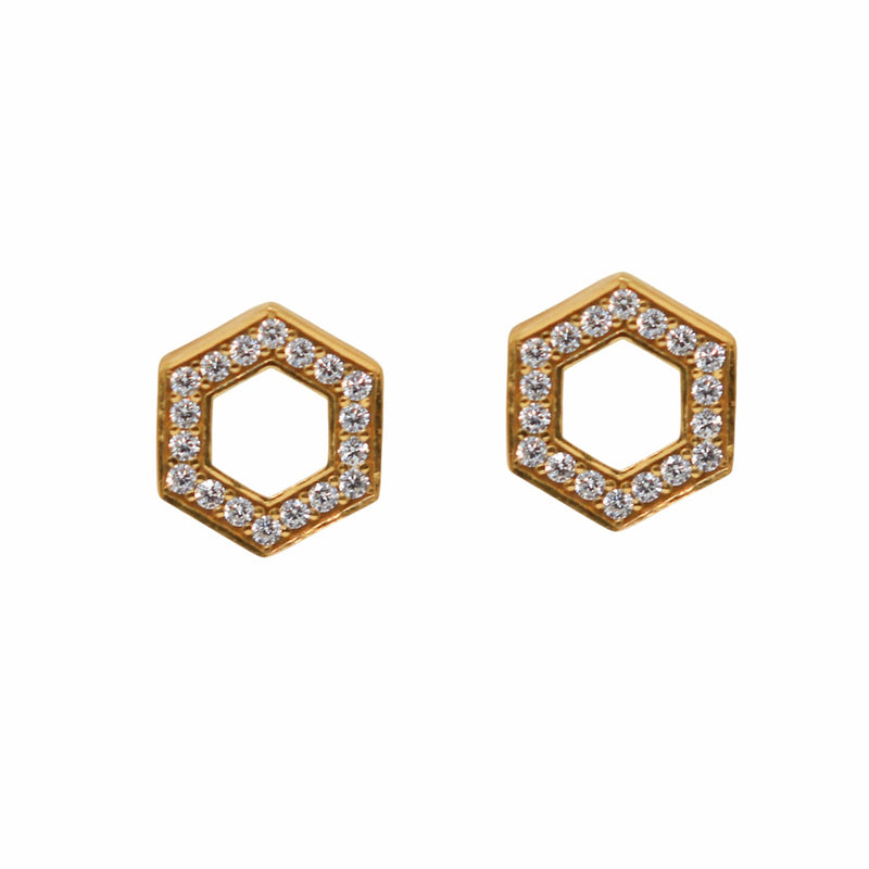 Deco Stud Earrings in Gold With White & Pavé