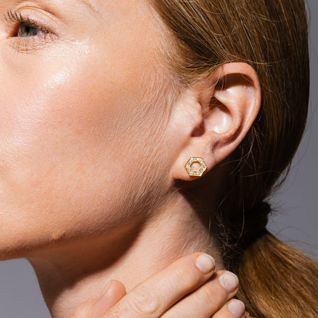 Deco Stud Earrings in Gold With Pavé