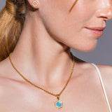 Deco Pendant in Gold With Blue, Turquoise & Pavé
