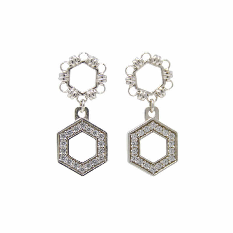 Deco Statement Earrings in Silver With White & Pavé