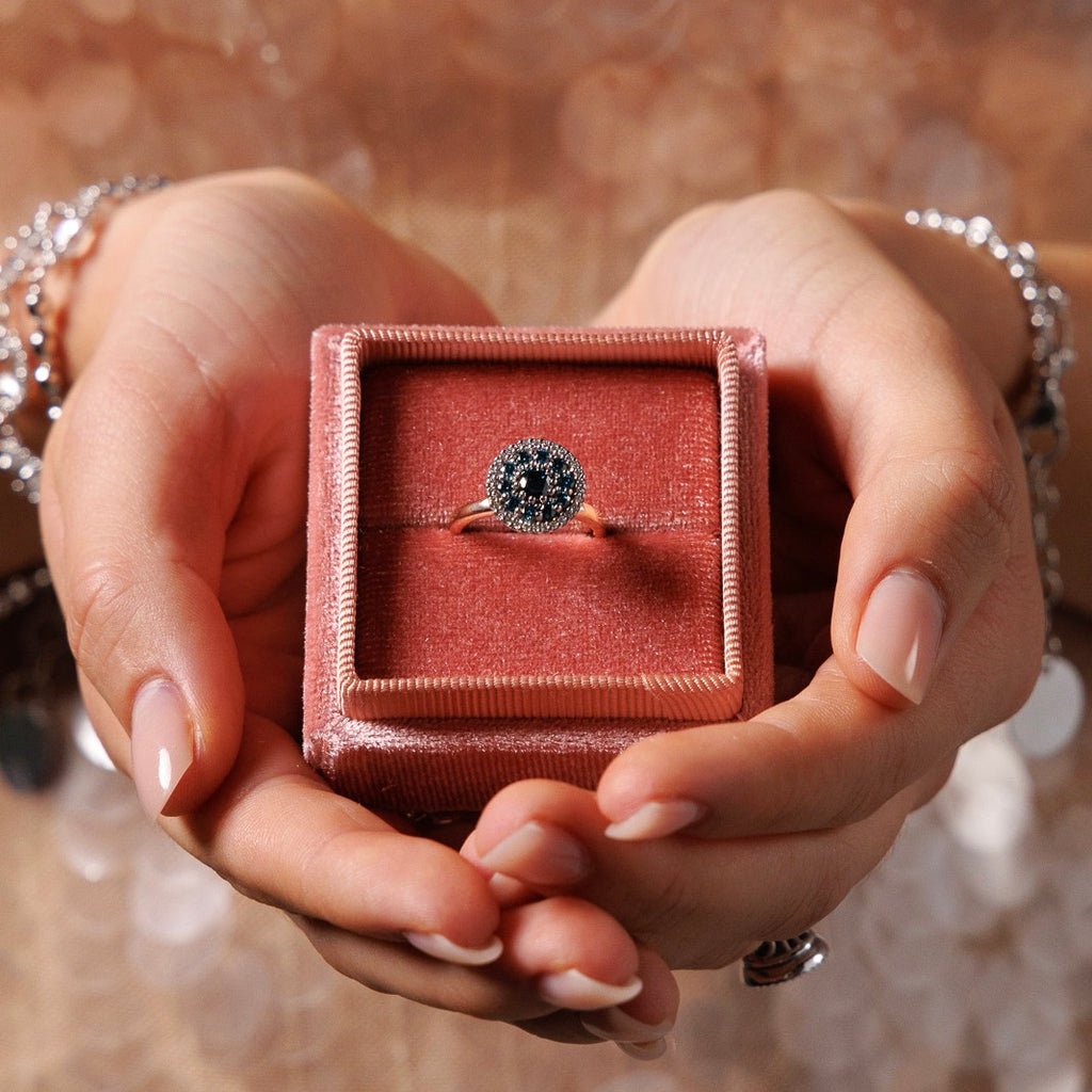 Wish Ring in 18K Rose Gold & White Gold with Blue Diamonds