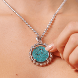 Filary Pendant in Green Patina & Silver with Bee Coin
