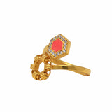 Deco Statement Ring in Gold With Coral & Pavé
