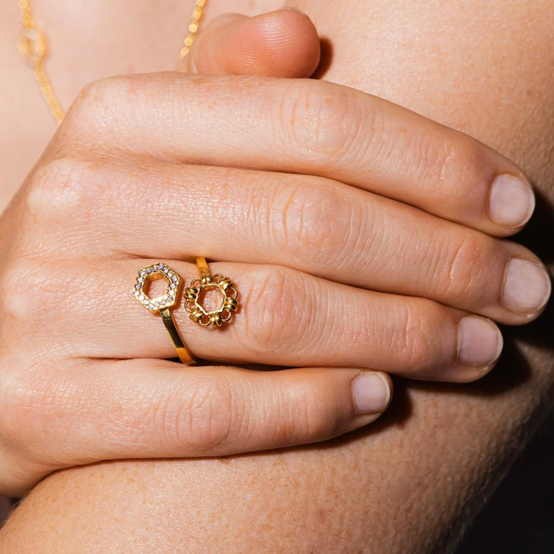Deco Statement Ring in Gold With Pavé