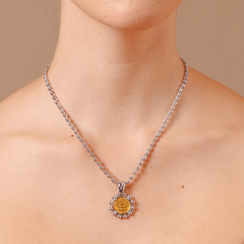 Pendente Rosario in Oro e Rodio con Albero della Vita