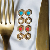 Deco Stud Earrings in Gold With Coral & Pavé