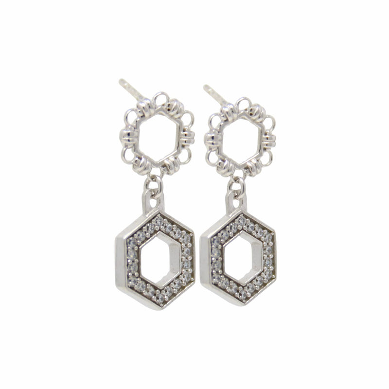 Deco Statement Earrings in Silver With Pavé