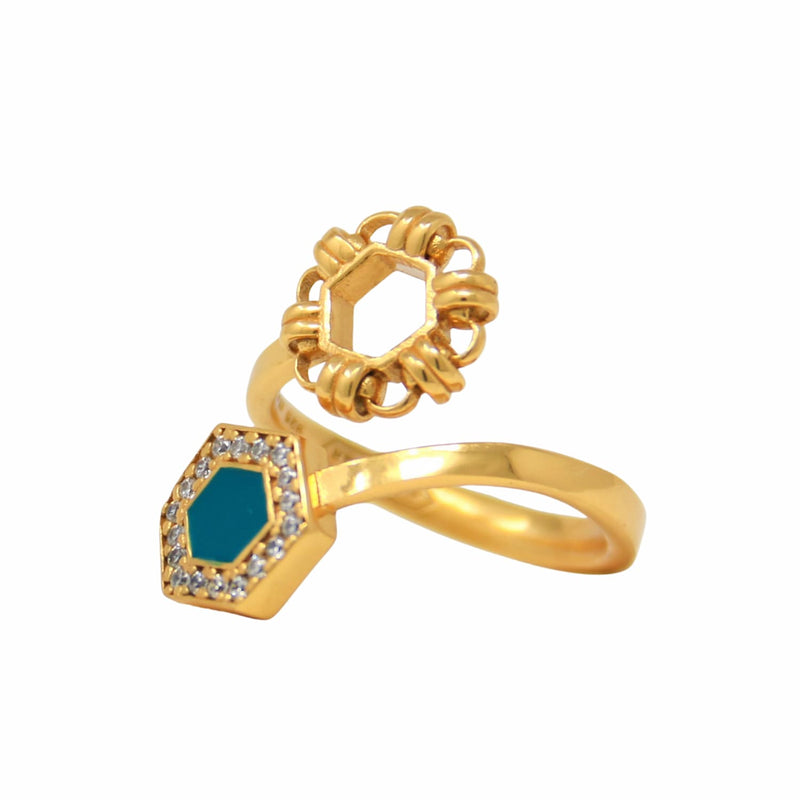 Deco Statement Ring in Gold With Green & Pavé