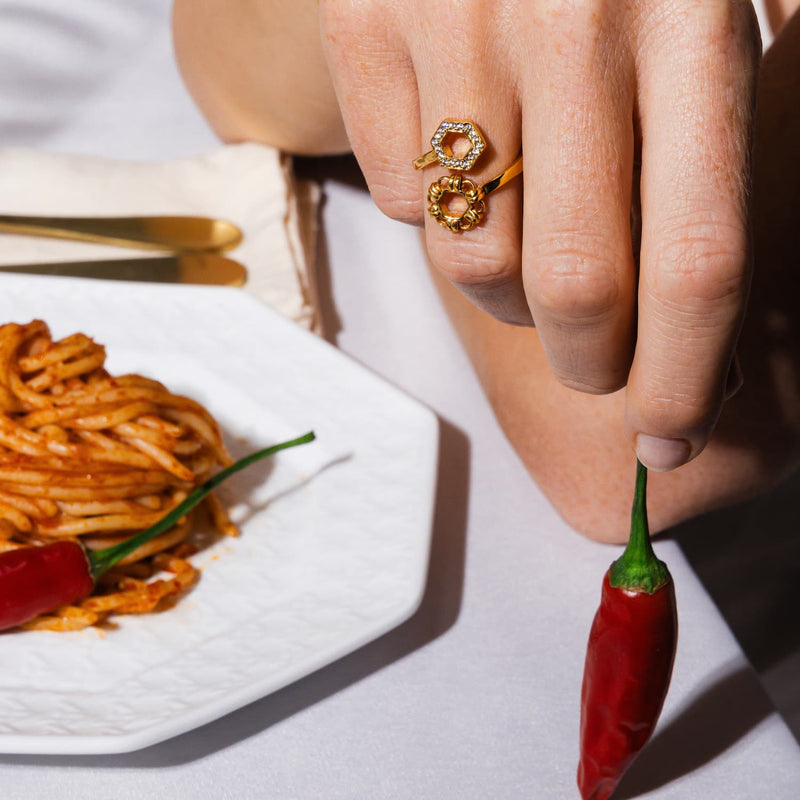 Deco Statement Ring in Gold With Pavé