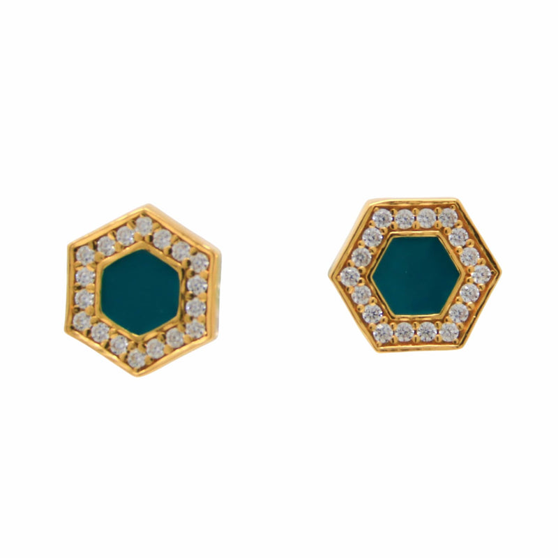 Deco Stud Earrings in Gold With Green & Pavé