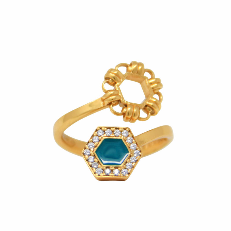 Deco Statement Ring in Gold With Green & Pavé