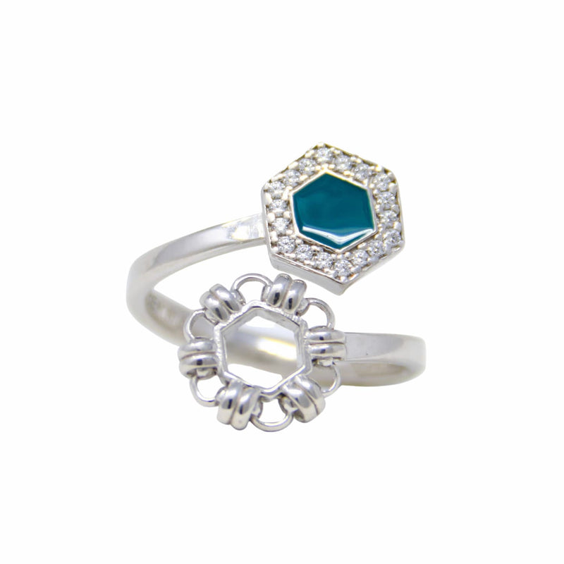 Deco Statement Ring in Silver With Green & Pavé