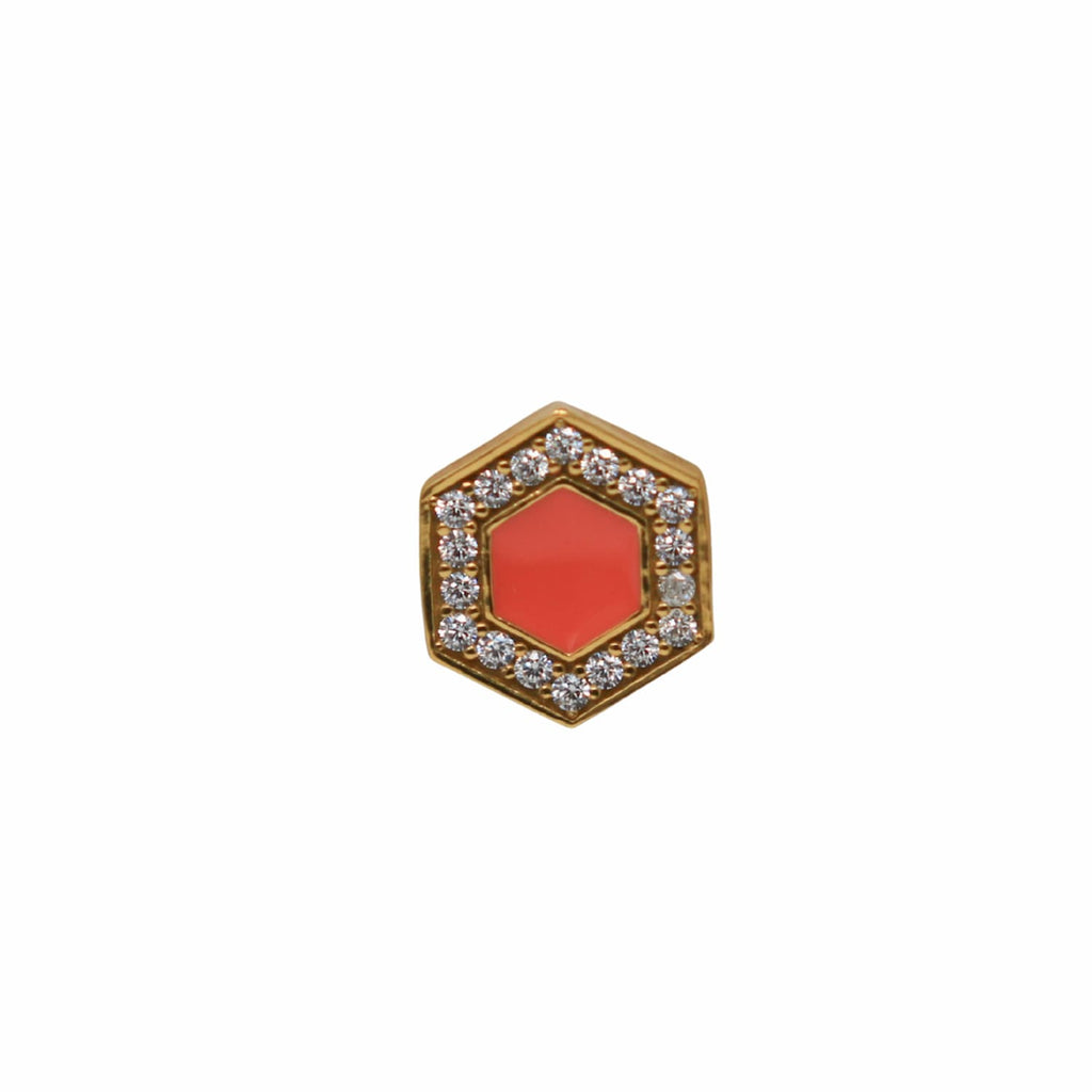 Deco Stud Earrings in Gold With Coral & Pavé