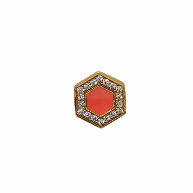 Deco Stud Earrings in Gold With Coral & Pavé