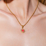 Deco Pendant in Gold With Red, Coral & Pavé