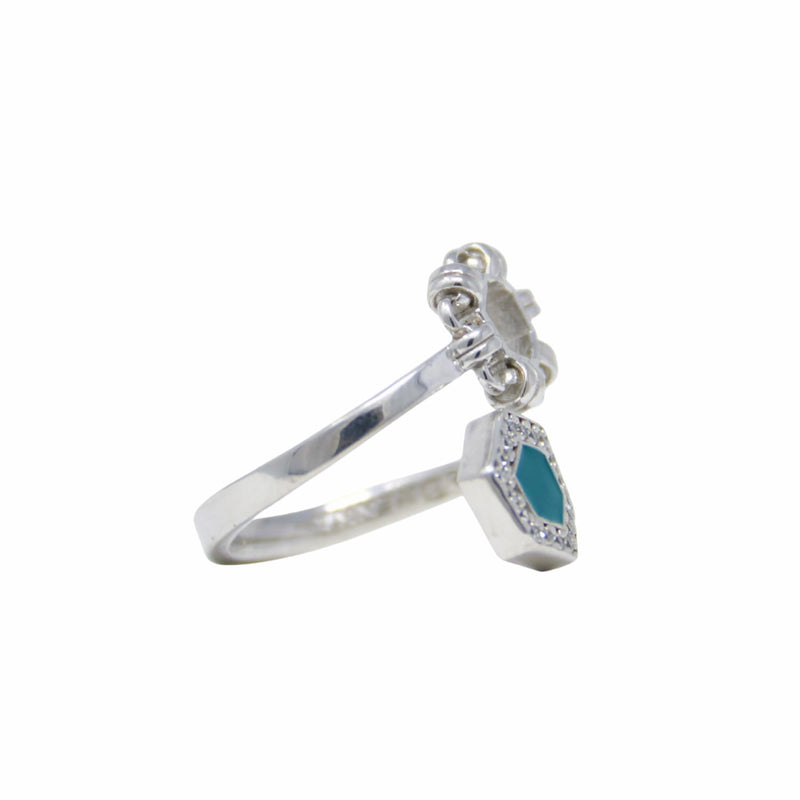 Deco Statement Ring in Silver With Green & Pavé