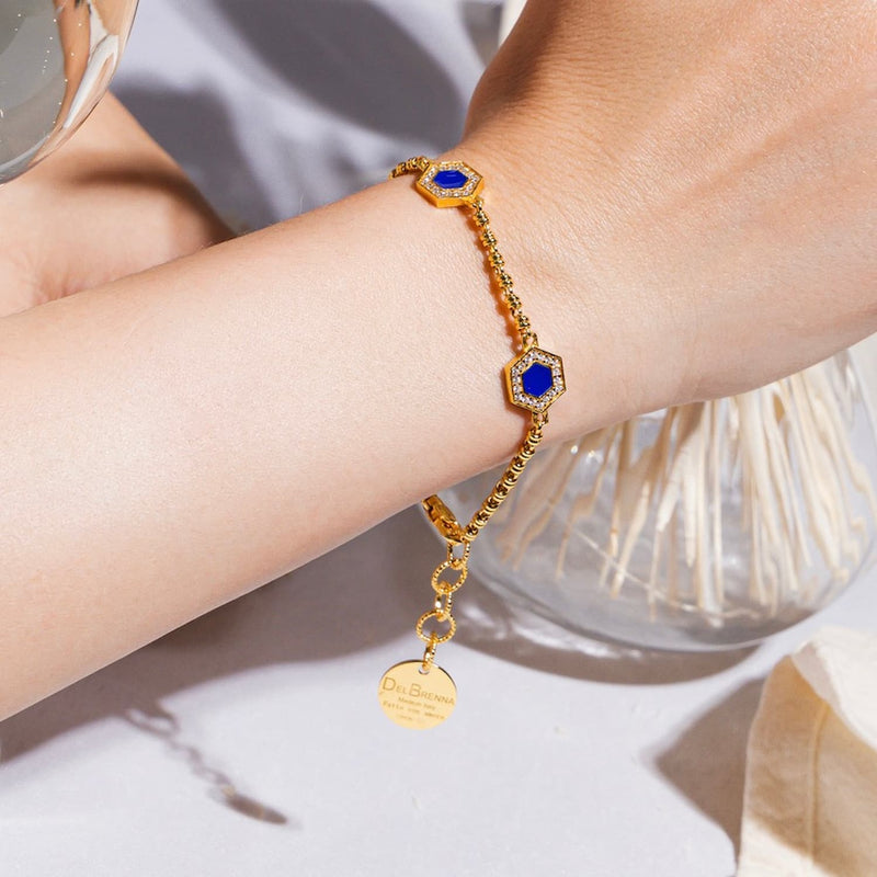 Deco Statement Bracelet in Gold With Blue, Turquoise & Pavé