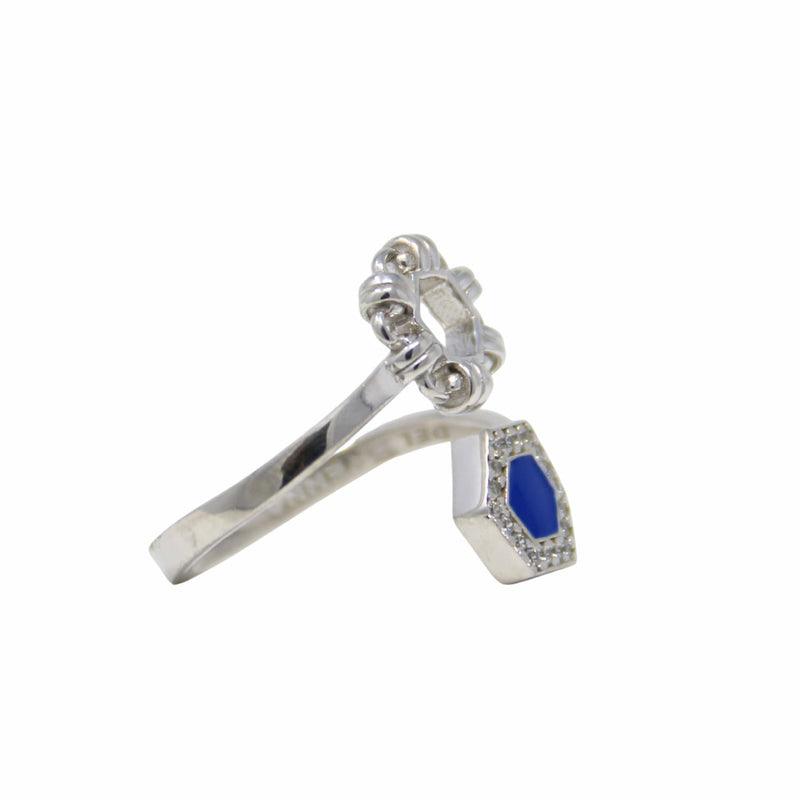 Deco Statement Ring in Silver With Blue & Pavé
