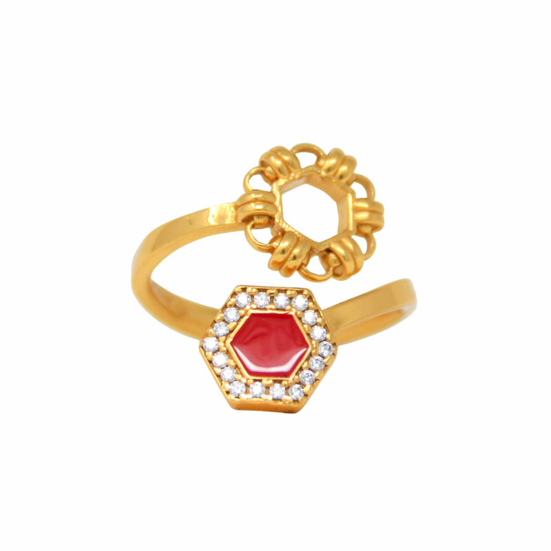 Deco Statement Ring in Gold With Red & Pavé
