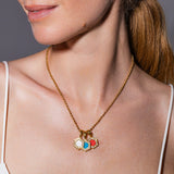 Deco Pendant in Gold With Red, Coral & Pavé