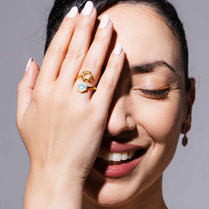 Deco Statement Ring in Gold With Turquoise & Pavé
