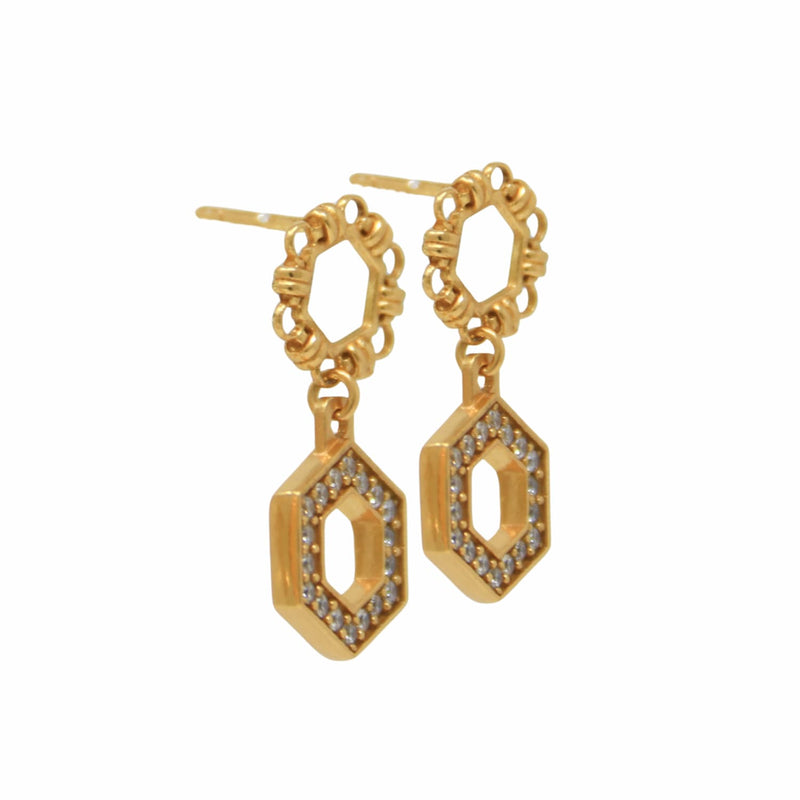 Deco Statement Earrings in Gold With Pavé