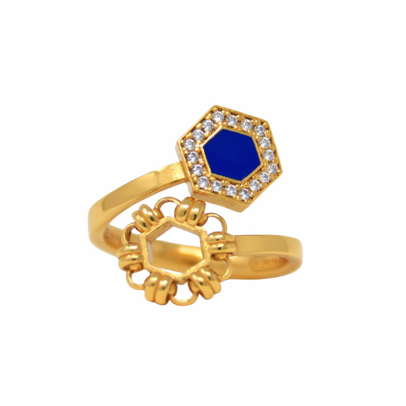 Deco Statement Ring in Gold With Blue & Pavé