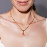 Deco Pendant in Gold With Red, Coral & Pavé