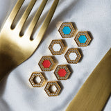 Deco Stud Earrings in Gold With Coral & Pavé