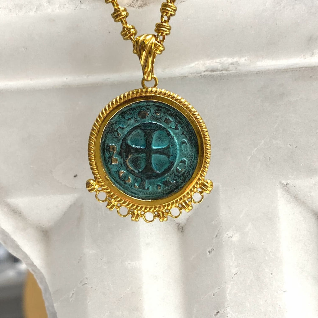 Demi Cortona Coin Pendant in Green and Gold
