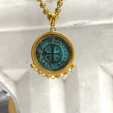 Demi Cortona Coin Pendant in Green and Gold