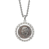 Large Filary Pendant in Silver with Italia Coin in Antique Silver