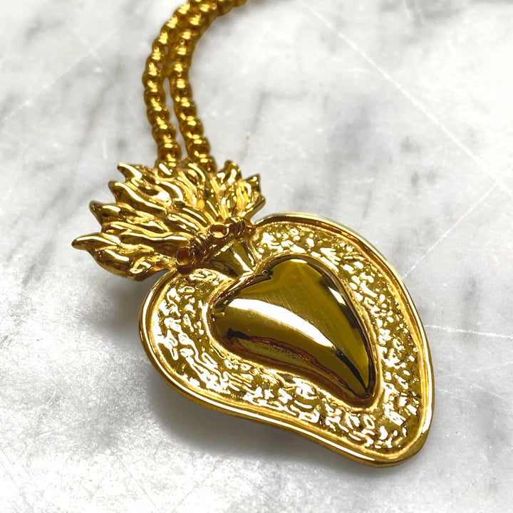 Flaming Heart Pendant in Gold, Small