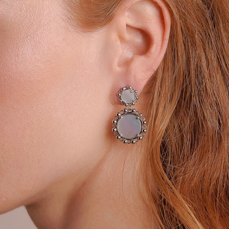 Statement Piazza Stud Earrings in Silver with Mother of Pearl