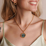 Filary Pendant in Green Patina & Gold with Bee Coin