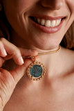 Filary Pendant in Green Patina & Gold with Bee Coin