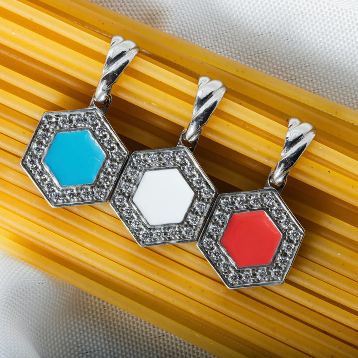 Deco Pendant in Silver With Blue, Turquoise & Pavé