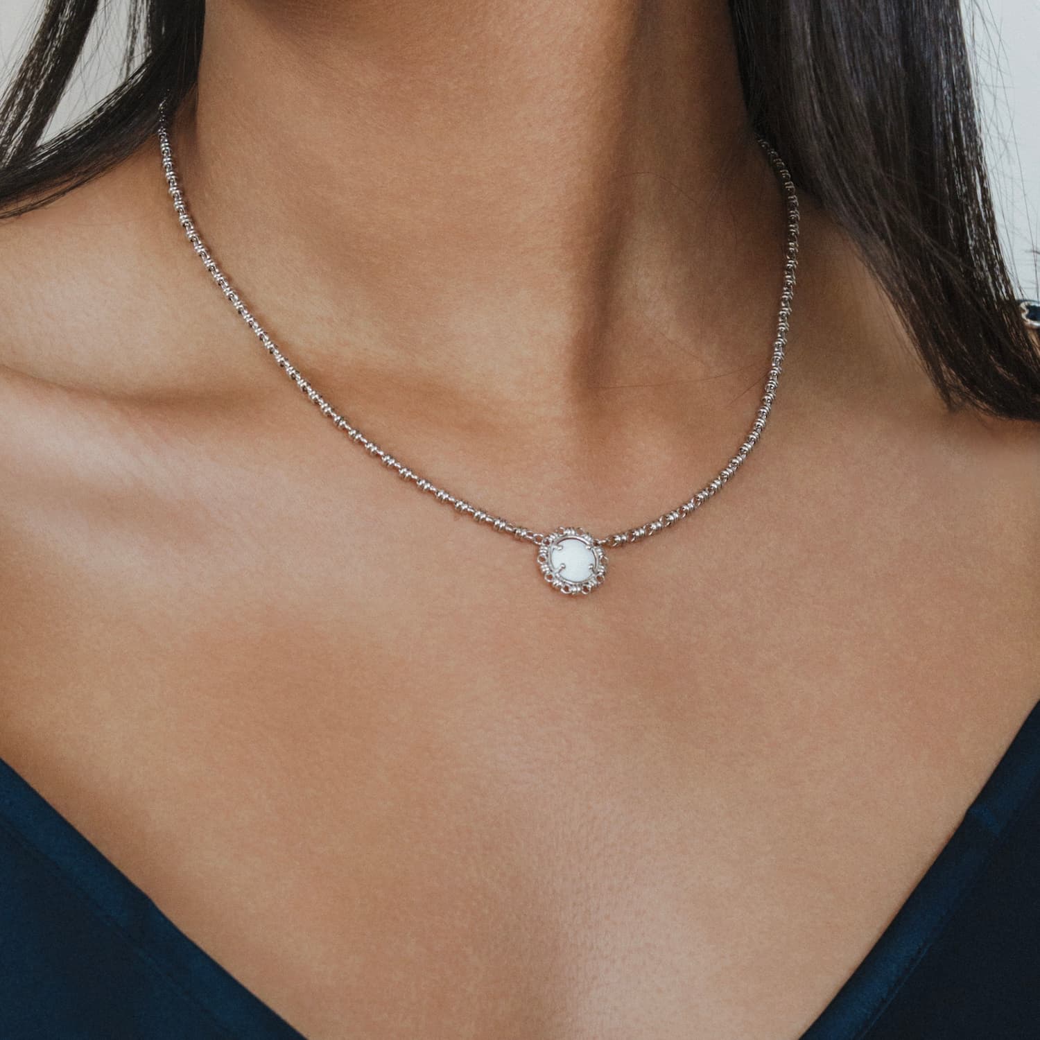 Gemma Necklace in Silver with White Agate