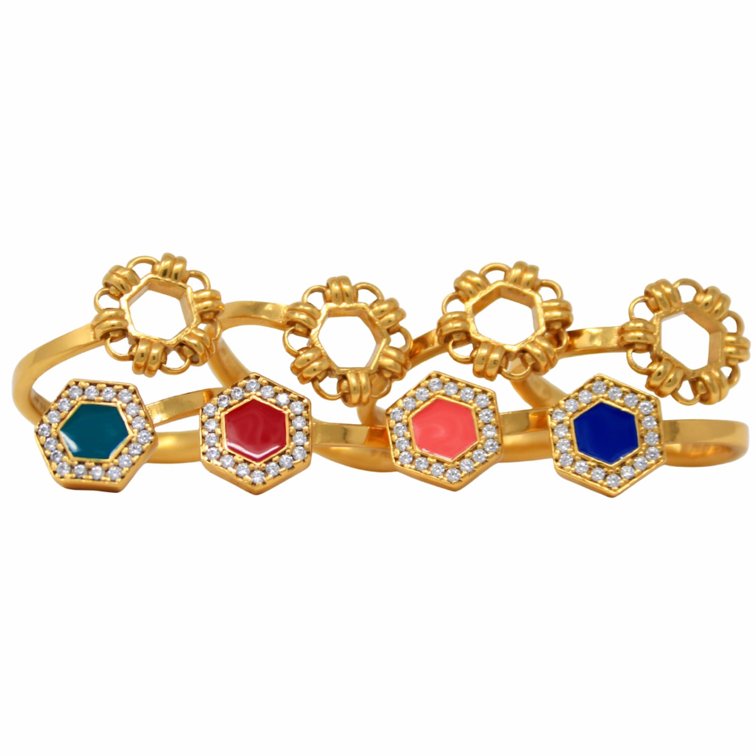 Deco Statement Ring in Gold With Blue & Pavé