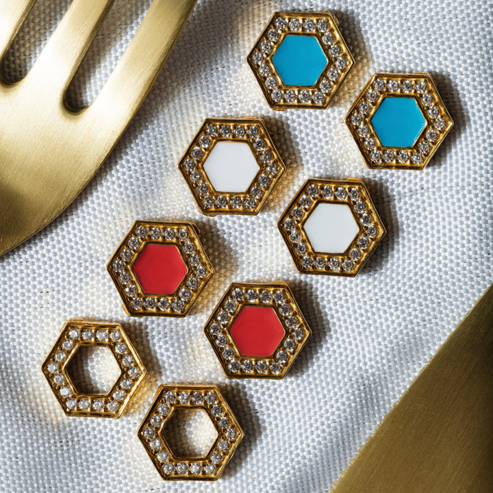 Deco Stud Earrings in Gold With White & Pavé