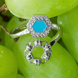 Deco Statement Ring in Silver With Turquoise & Pavé