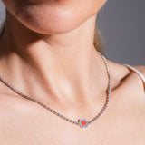 Deco Necklace in Silver With Red, Coral & Pavé