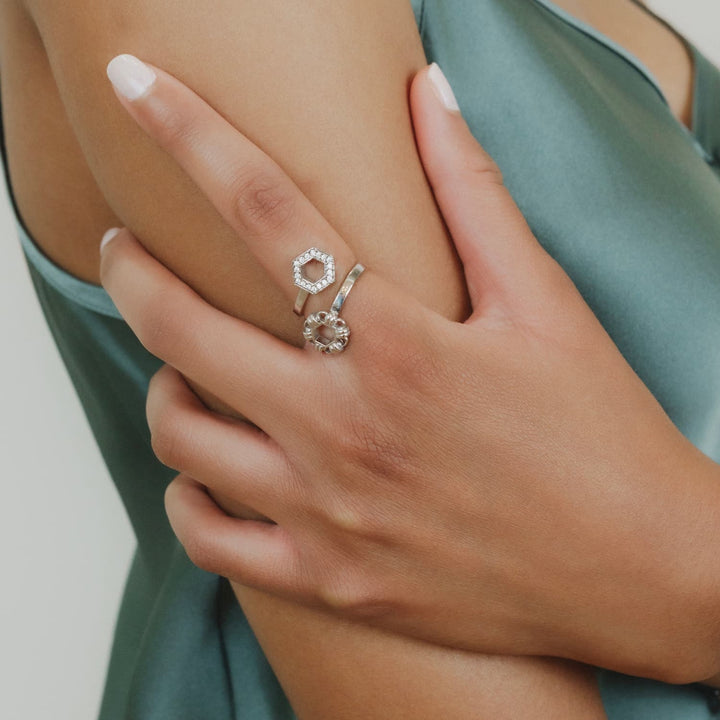 Deco Statement Ring in Silver With Pavé