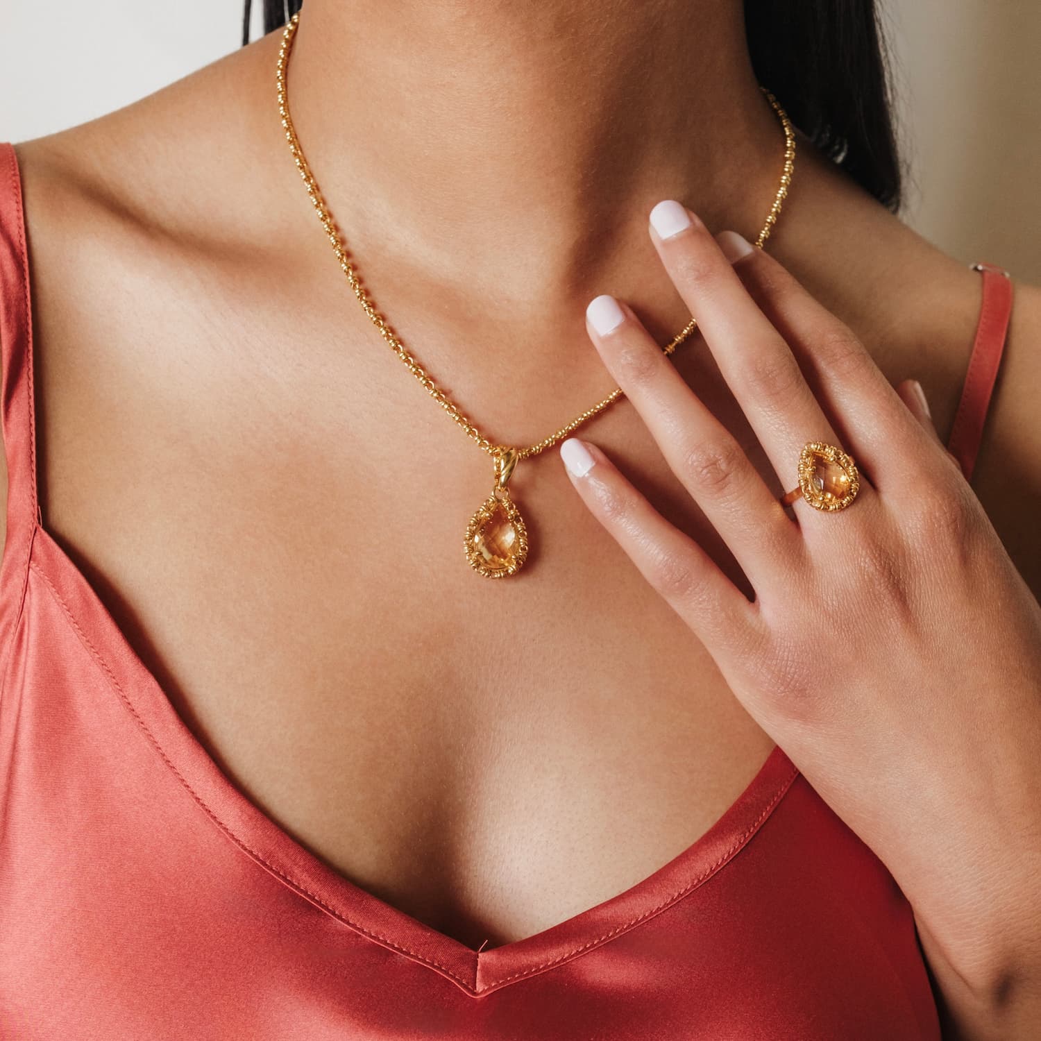 Drop Ring in Gold with Citrine, Small