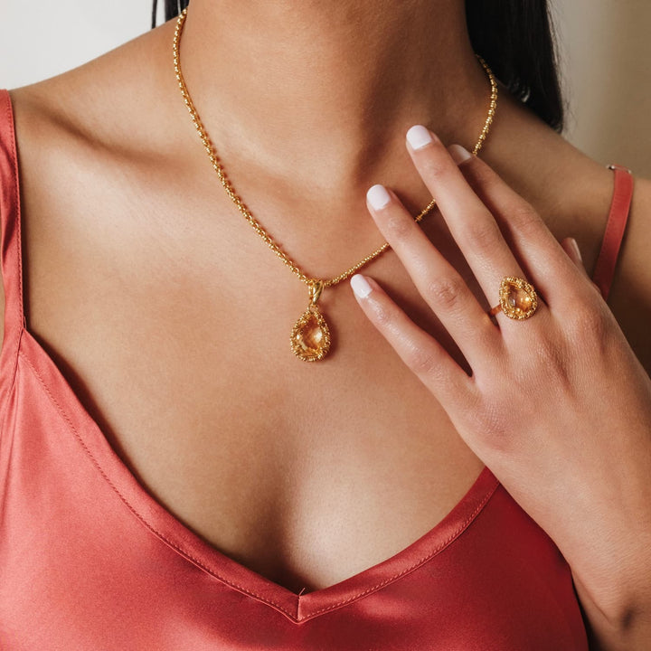 Drop Ring in Gold with Citrine, Small