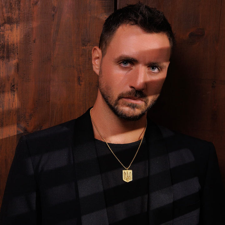 Trident Shield Necklace in Gold