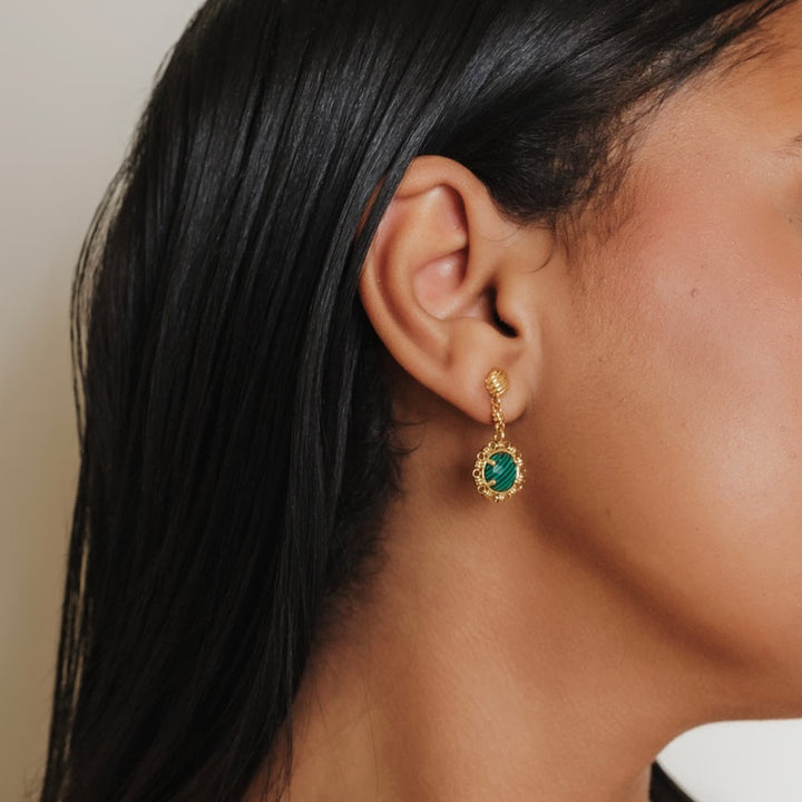 Gemma Earrings in Gold with Malachite