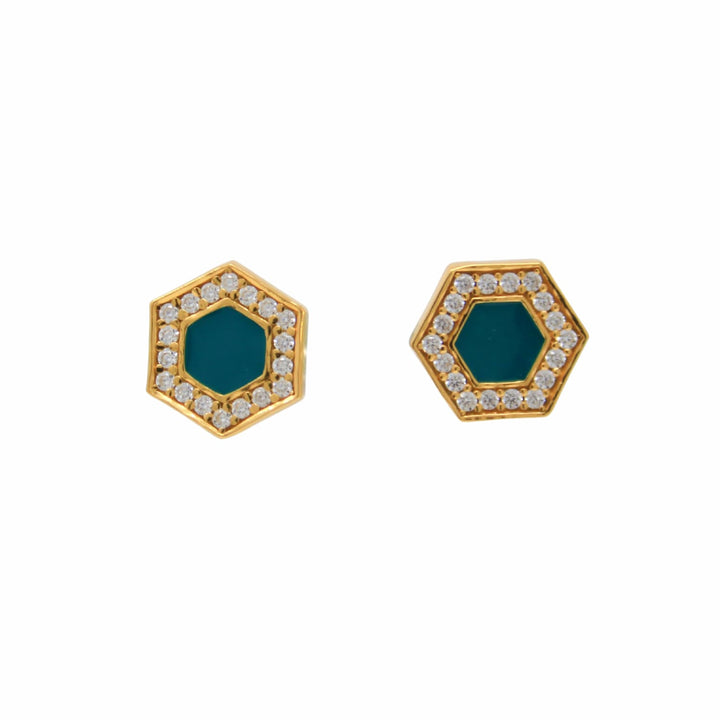Deco Stud Earrings in Gold With Green & Pavé