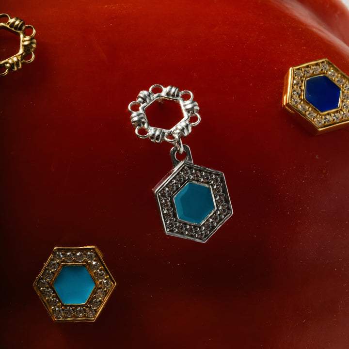 Deco Statement Earrings in Silver With Turquoise & Pavé