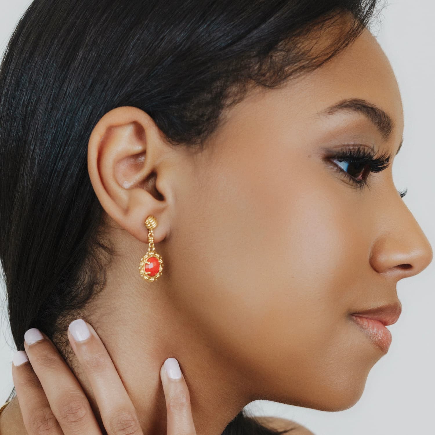 Gemma Earrings in Gold with Coral